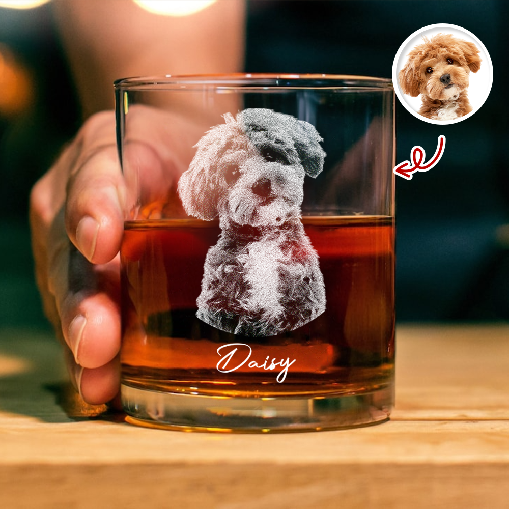 Personalized Custom Dog Photo Engraved Whiskey Glass - Gift For Dog Lovers