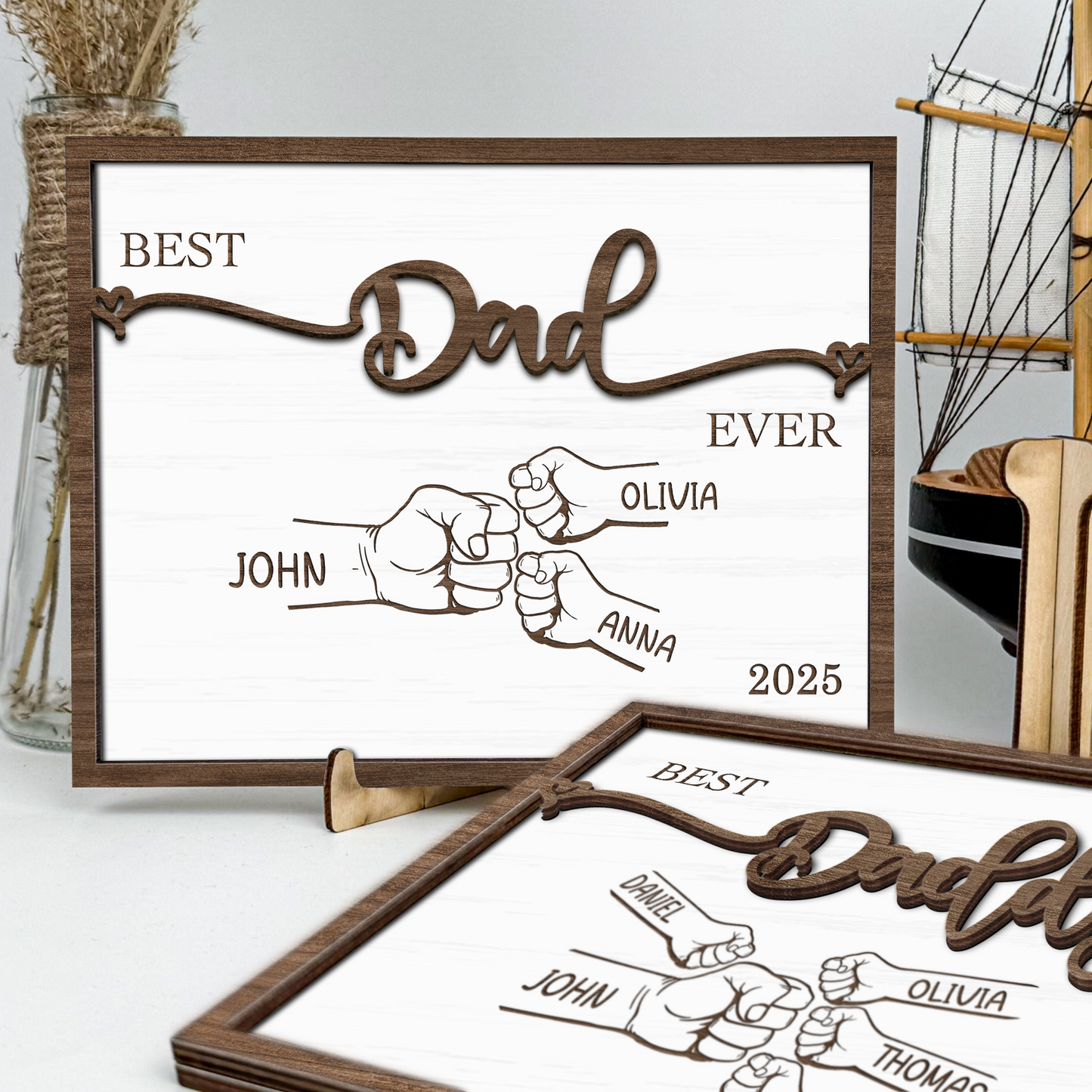 Best Dad Ever - Personalized 2-Layered Wood Plaque