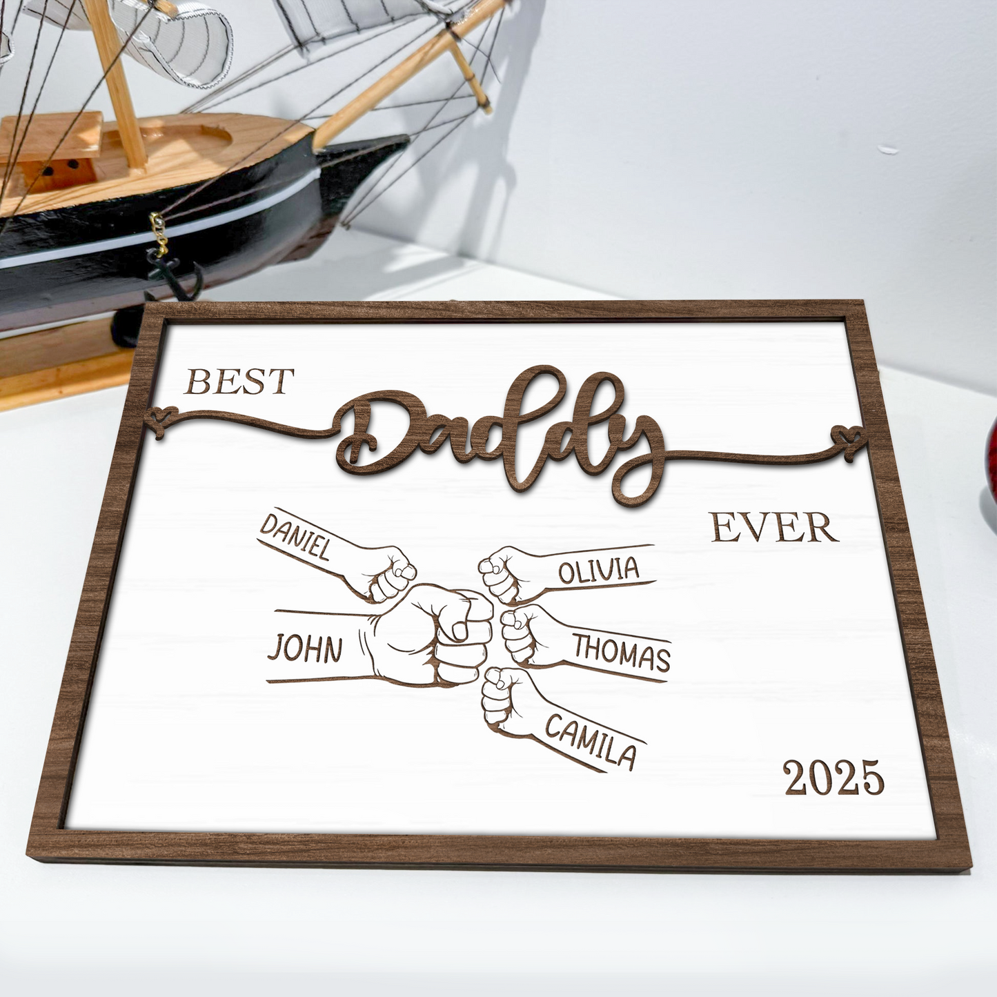Best Dad Ever - Personalized 2-Layered Wood Plaque