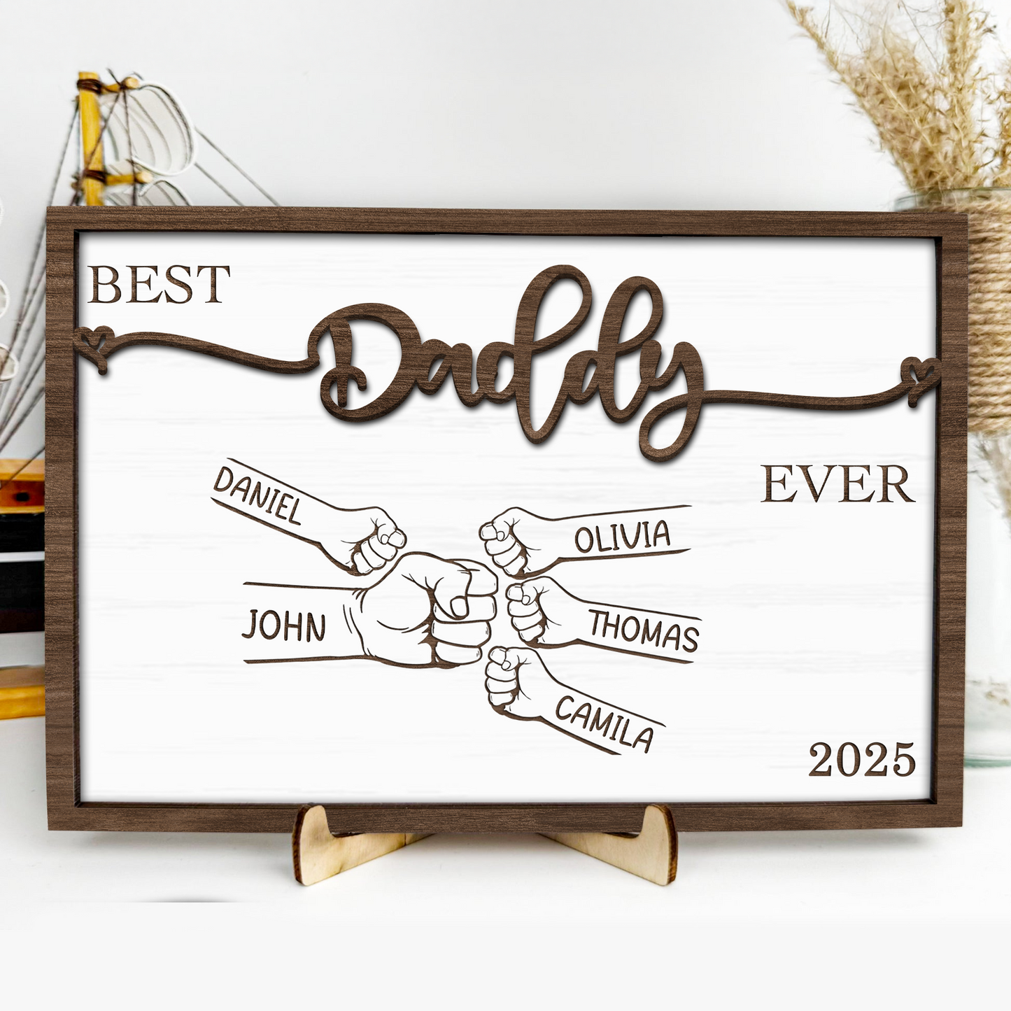 Best Dad Ever - Personalized 2-Layered Wood Plaque