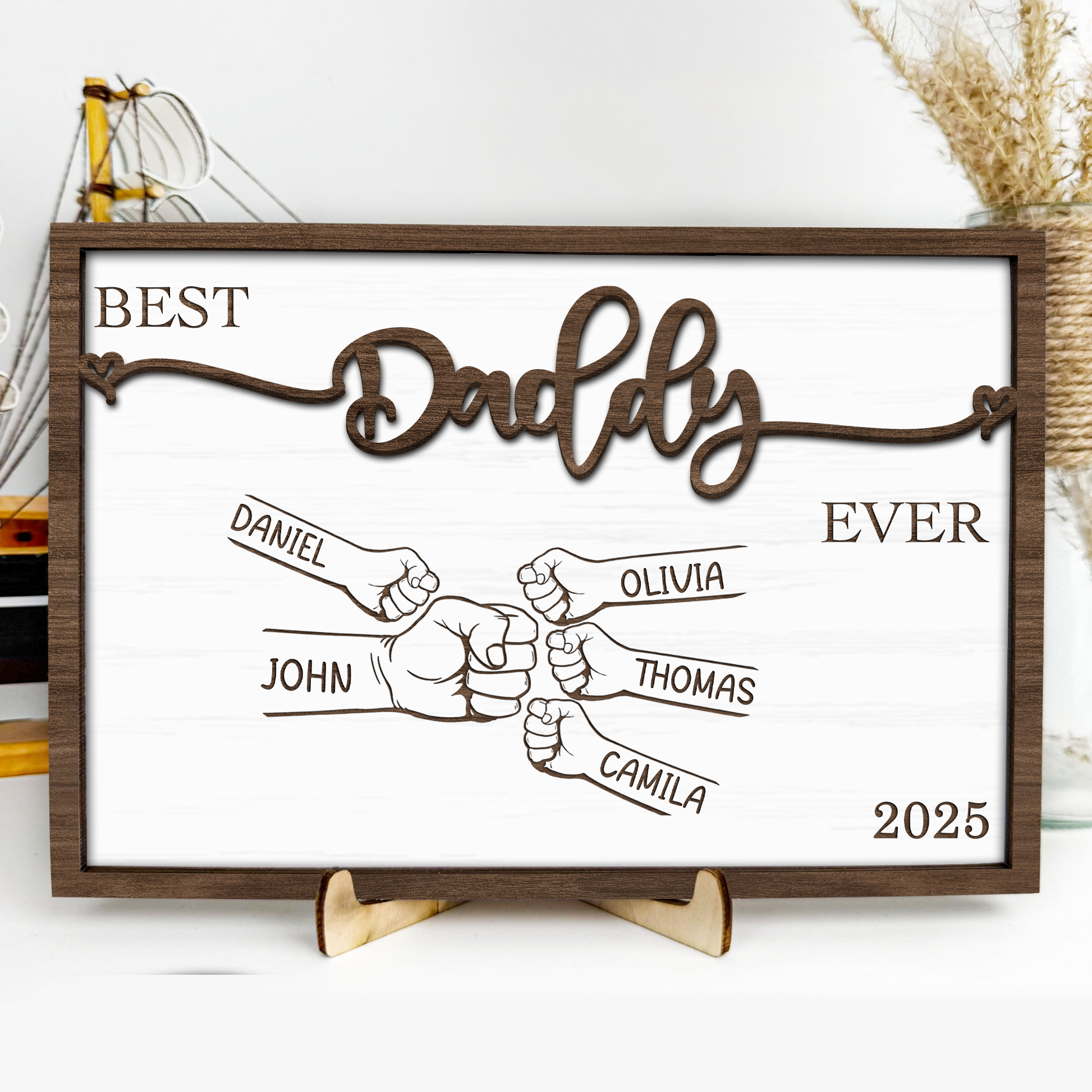 Best Dad Ever - Personalized 2-Layered Wood Plaque