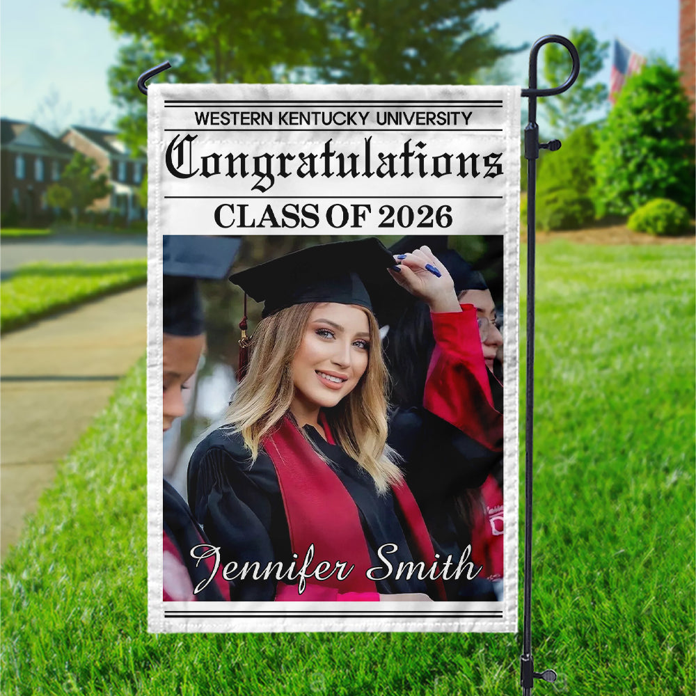 Class of 2026 Garden Flag - Custom Photo Newspaper Style | Graduation Party Decor