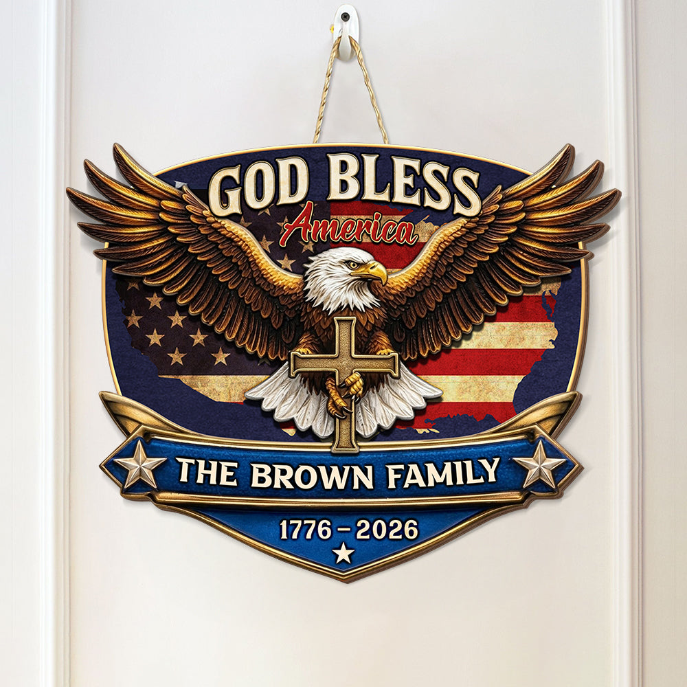 “God Bless America” Eagle Wood Sign - Personalized 250th Anniversary