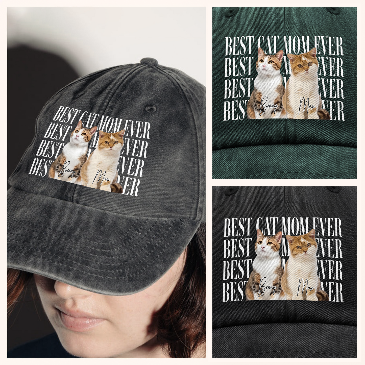 Personalized Cat Dad Photo Baseball Cap personalization view for Dad