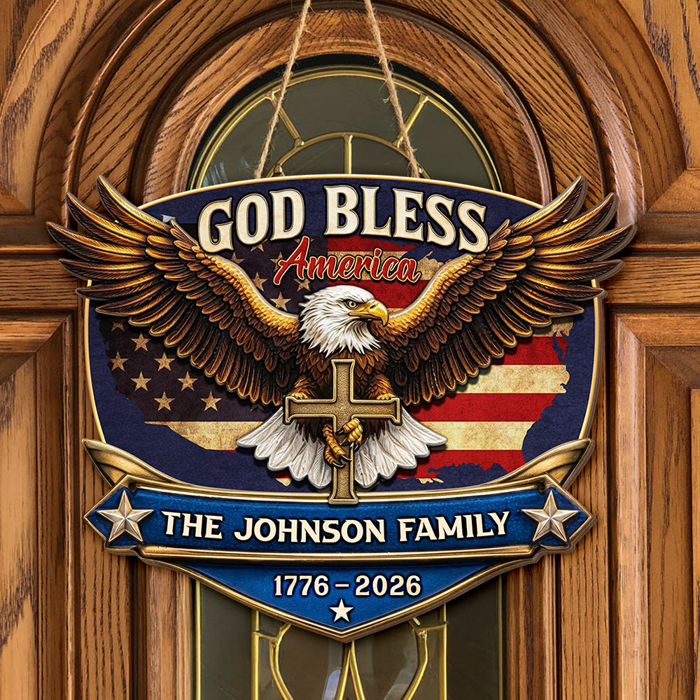 “God Bless America” Eagle Wood Sign - Personalized 250th Anniversary