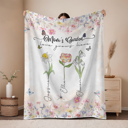 Personalized 'Love Grows Here' Family Garden Blanket with Names for Mom