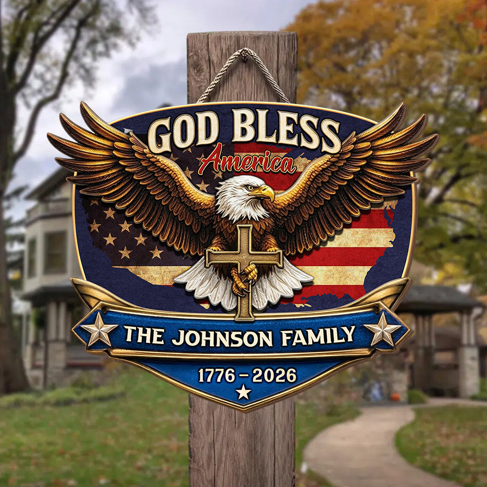 “God Bless America” Eagle Wood Sign - Personalized 250th Anniversary