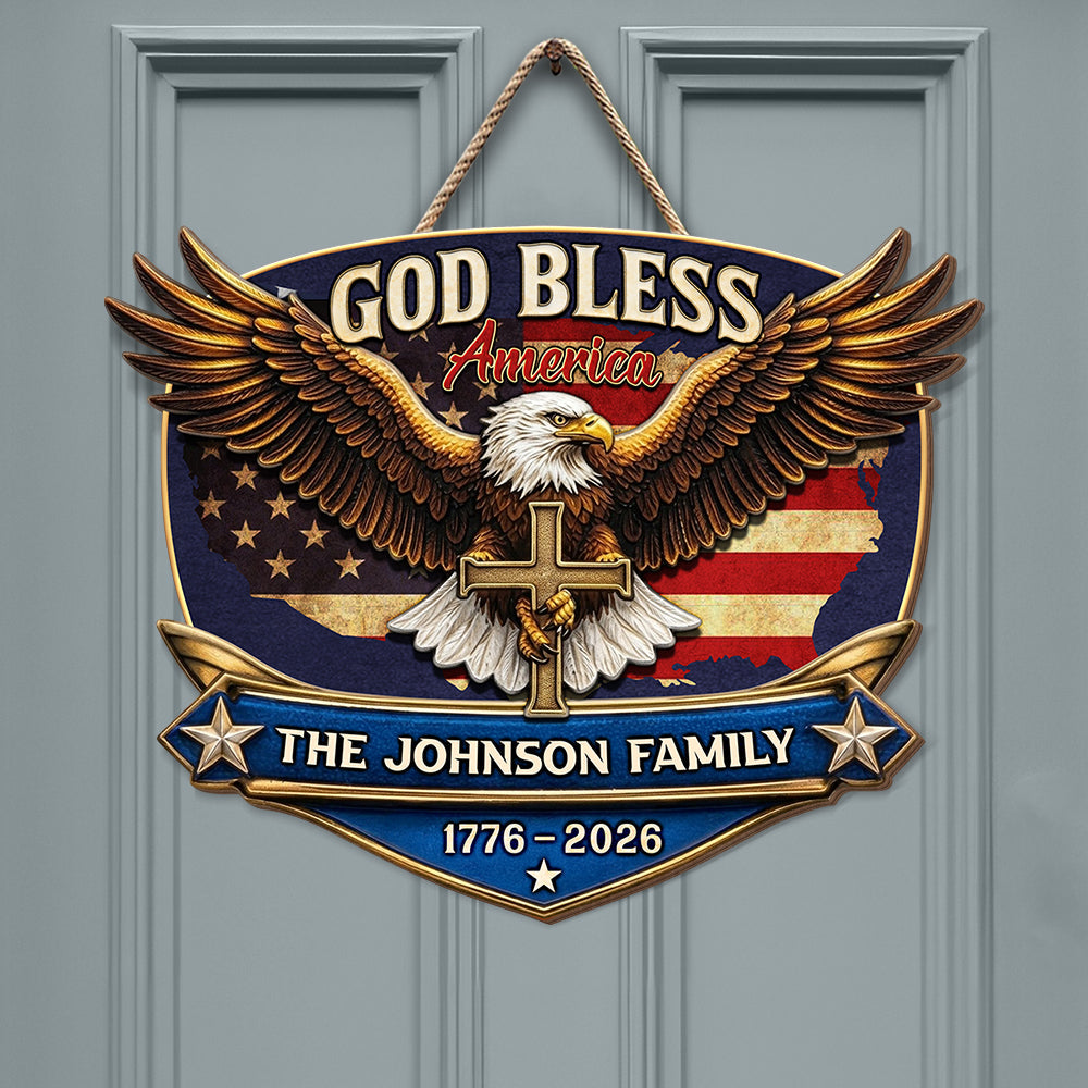 “God Bless America” Eagle Wood Sign - Personalized 250th Anniversary