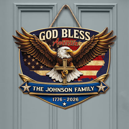 “God Bless America” Eagle Wood Sign - Personalized 250th Anniversary