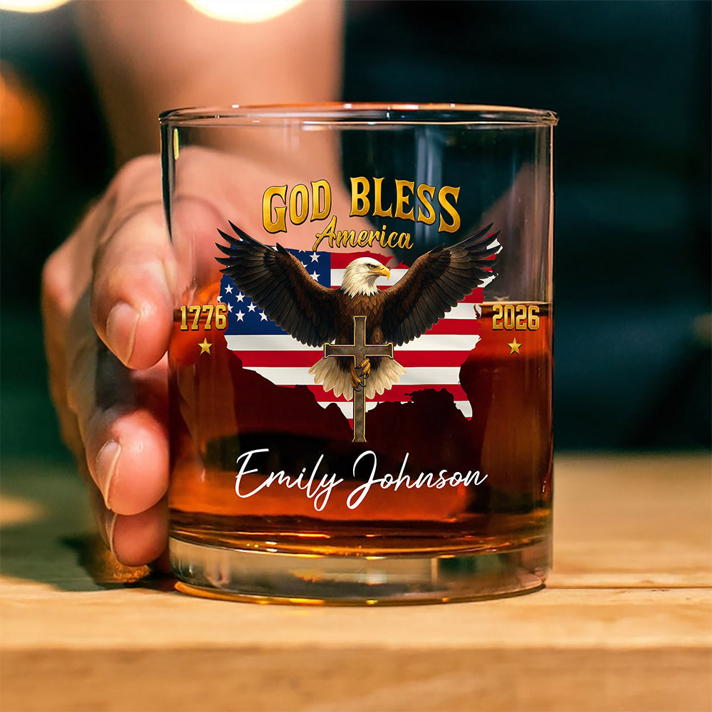God Bless the USA - Personalized 250th Anniversary Eagle Whiskey Glass