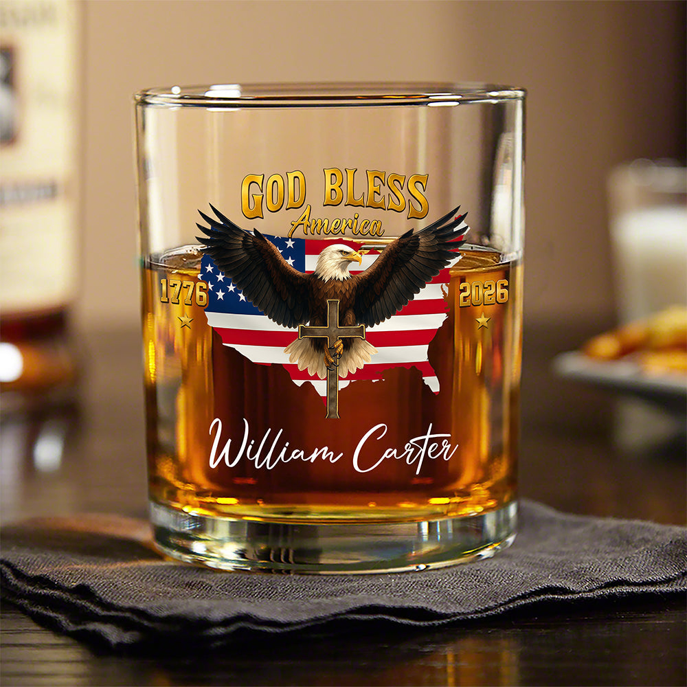 God Bless the USA - Personalized 250th Anniversary Eagle Whiskey Glass