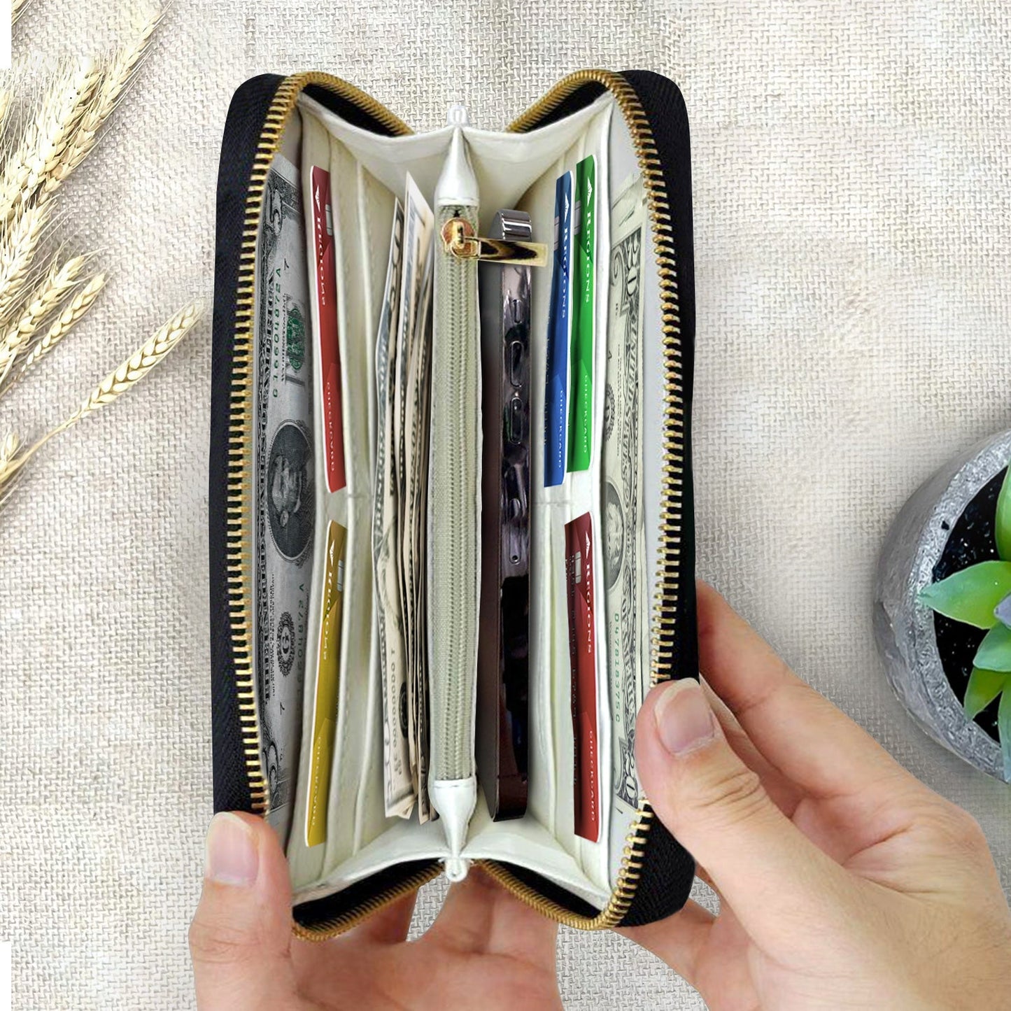 Personalized Floral Leather Long Wallet - Gift For Mother, Grandmother