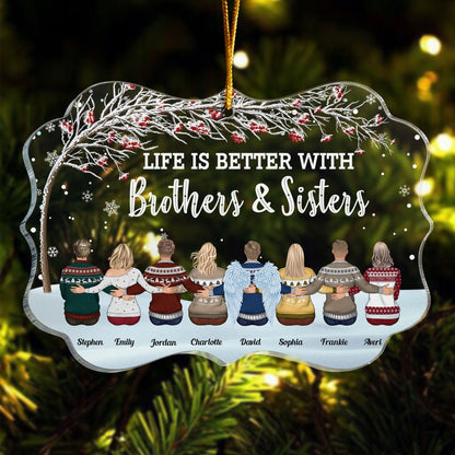 Life Is Better With Brothers & Sisters - Winter Berry Tree - Personalized Acrylic Ornament - Christmas, New Year Gift For Family, Sisters, Brothers, Siblings