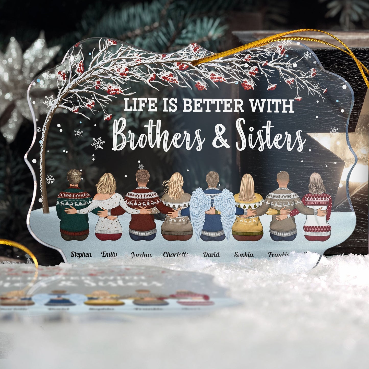 Life Is Better With Brothers & Sisters - Winter Berry Tree - Personalized Acrylic Ornament - Christmas, New Year Gift For Family, Sisters, Brothers, Siblings