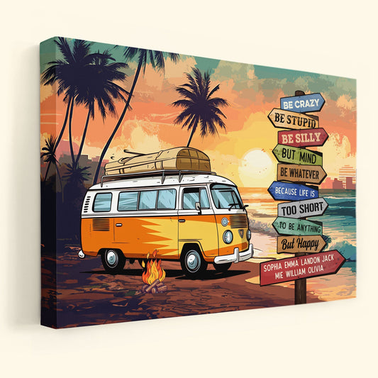 Personalized 'Life Is Too Short But Happy' Camper Van Wall Art for Family