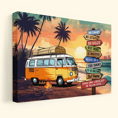 Personalized 'Life Is Too Short But Happy' Camper Van Wall Art for Family