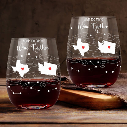Long Distance Wine Glass - Personalized Custom Multi States Wine Glass