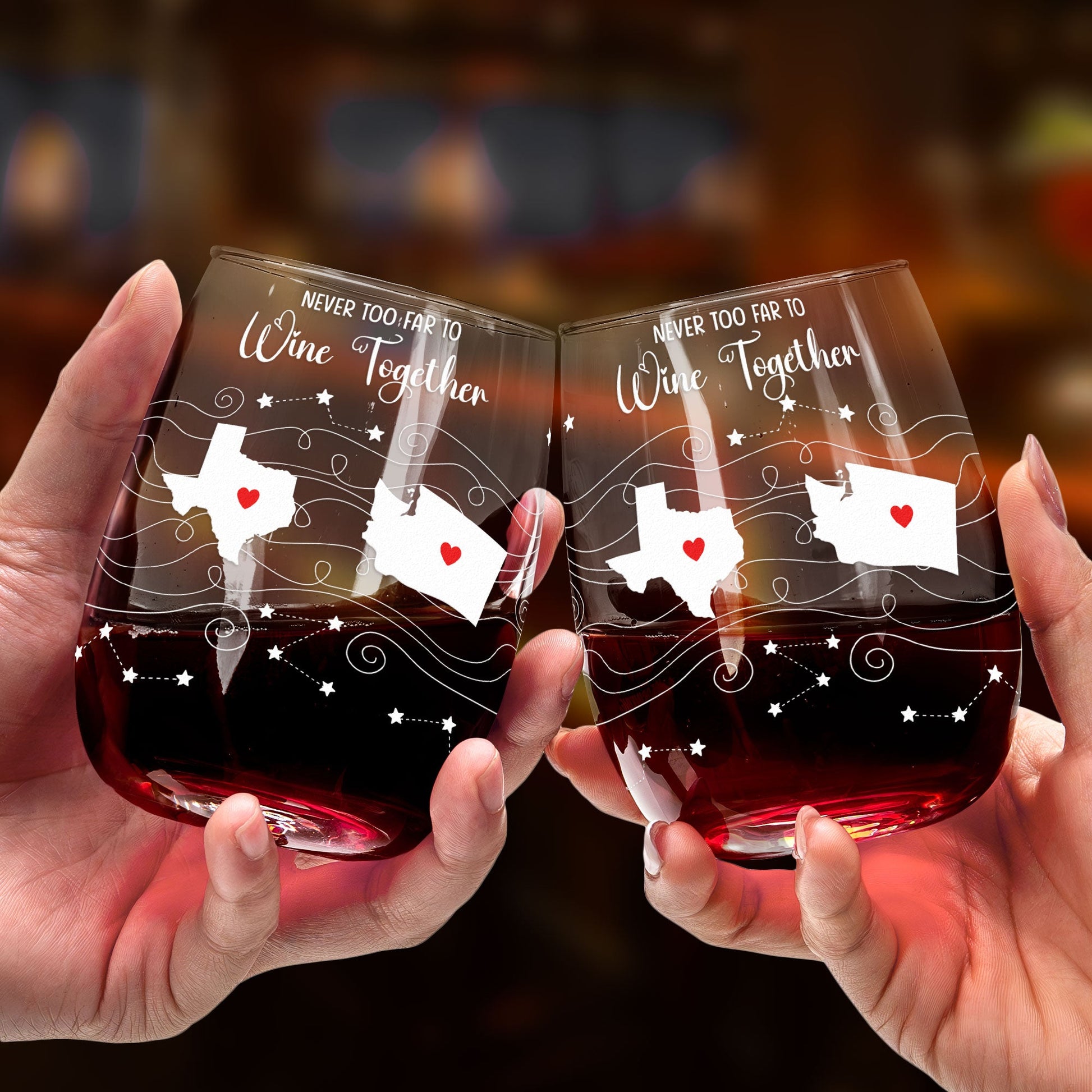 Long Distance Wine Glass - Personalized Custom Multi States Wine Glass