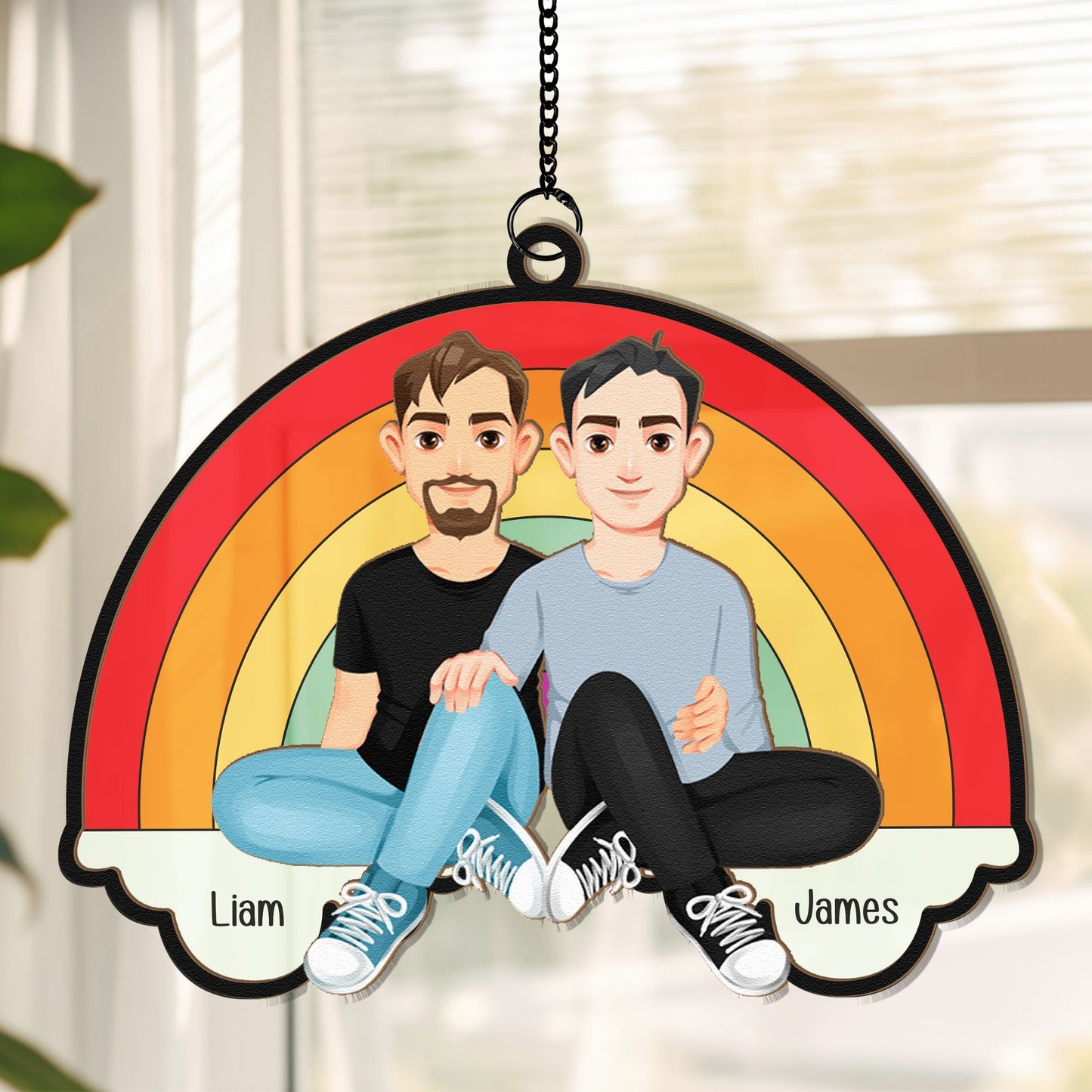 Love Is Love Rainbow - Personalized Window Hanging Suncatcher Ornament