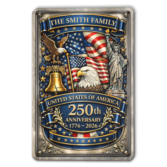 USA 250th Anniversary - Personalized Custom Name Metal Sign