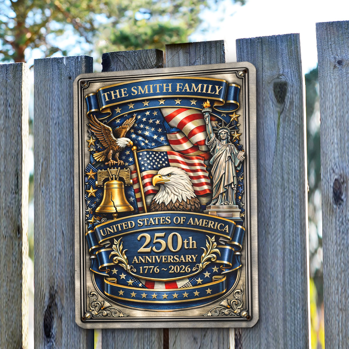 USA 250th Anniversary - Personalized Custom Name Metal Sign