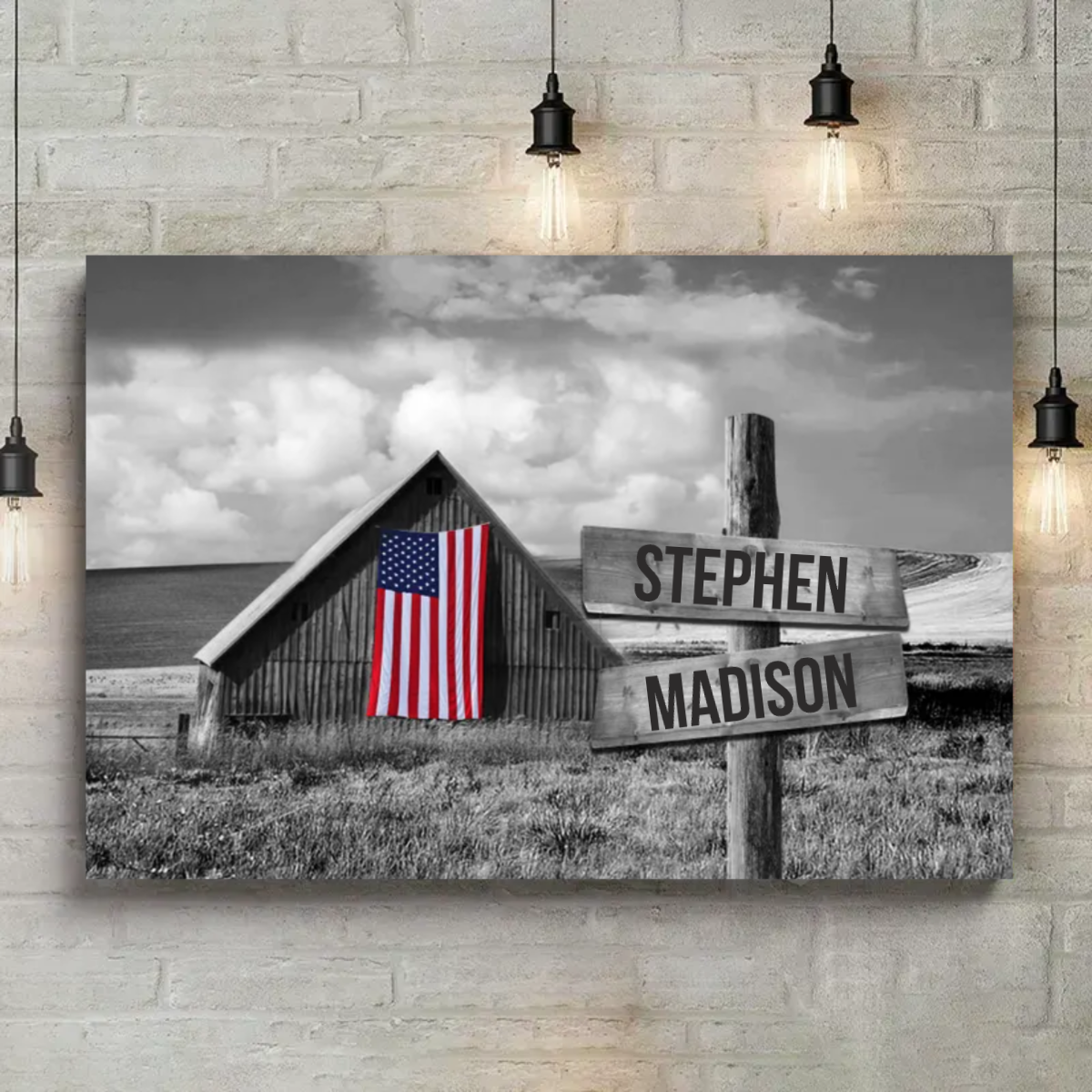 Personalized American Flag Family Canvas / Poster - Custom Home Decor with Names