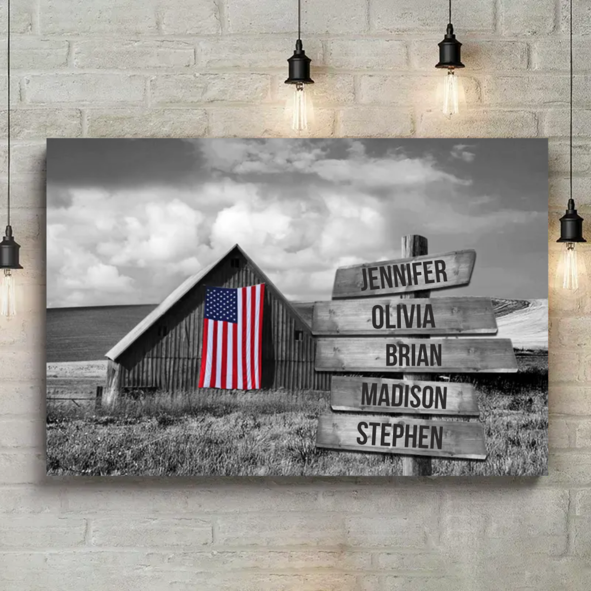Personalized American Flag Family Canvas / Poster - Custom Home Decor with Names