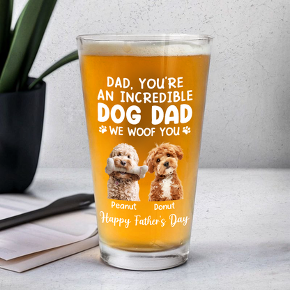 Personalized Incredible Dog Dad Photo Beer Glass - Custom Father’s Day Gift