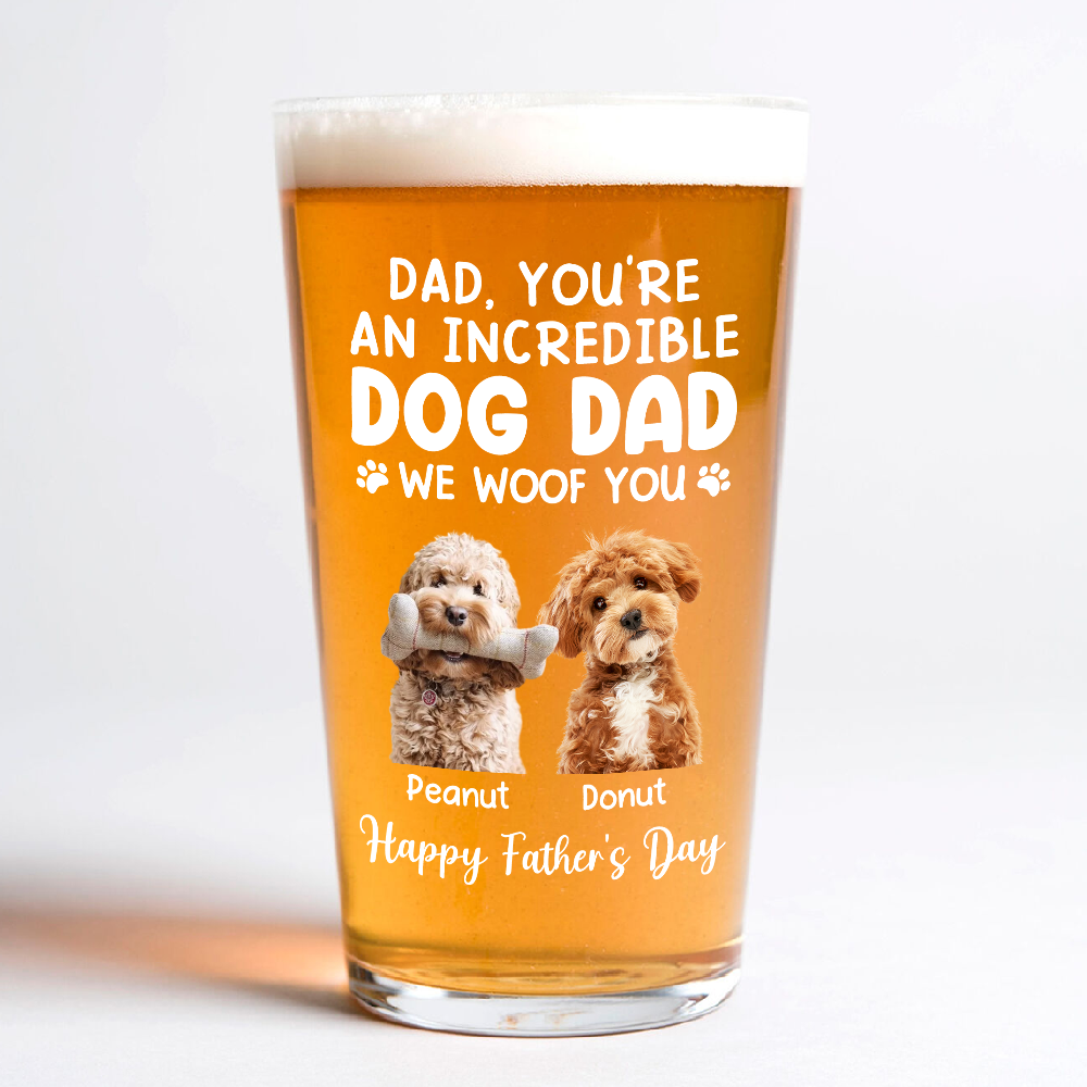 Personalized Incredible Dog Dad Photo Beer Glass - Custom Father’s Day Gift