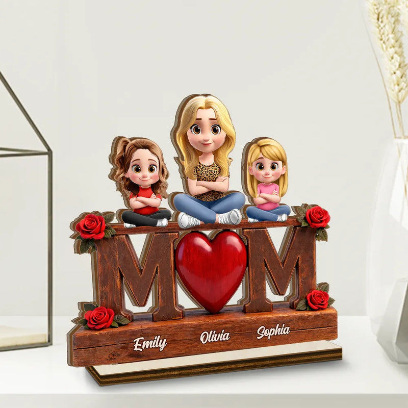 Mother & Children Forever Linked Together - Personalized Custom Shaped Wooden Plaque