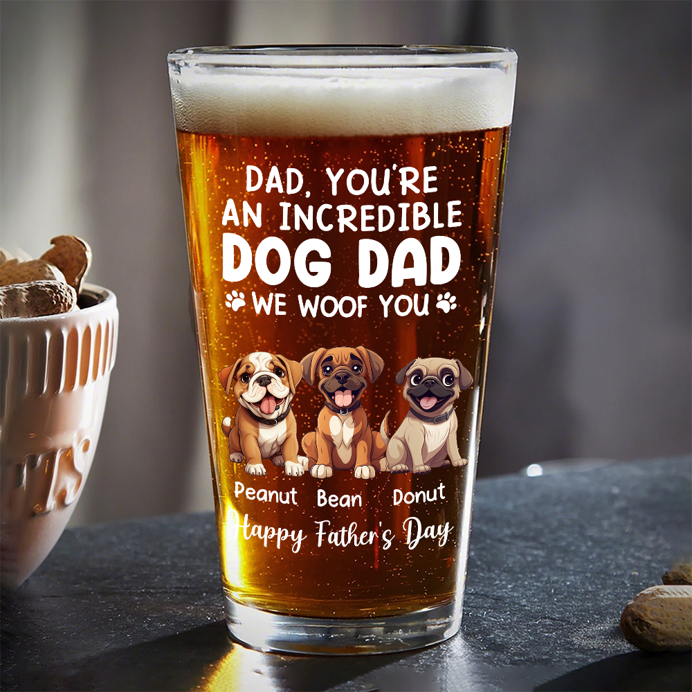 Personalized Incredible Dog Dad Photo Beer Glass - Custom Father’s Day Gift