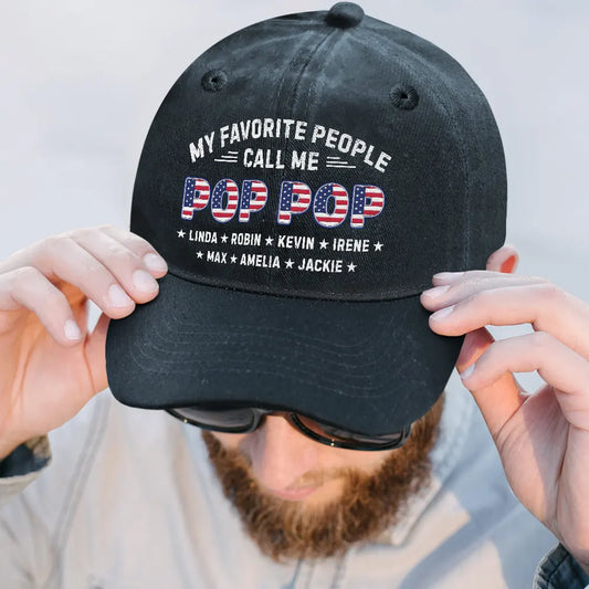 Custom Pop Pop Washed Denim Cap for Dad with personalized design details for meaningful gifting