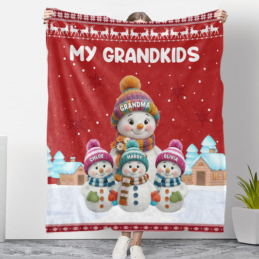Personalized Custom Snowman Family Blanket - Custom Gift For Grandma/Grandpa