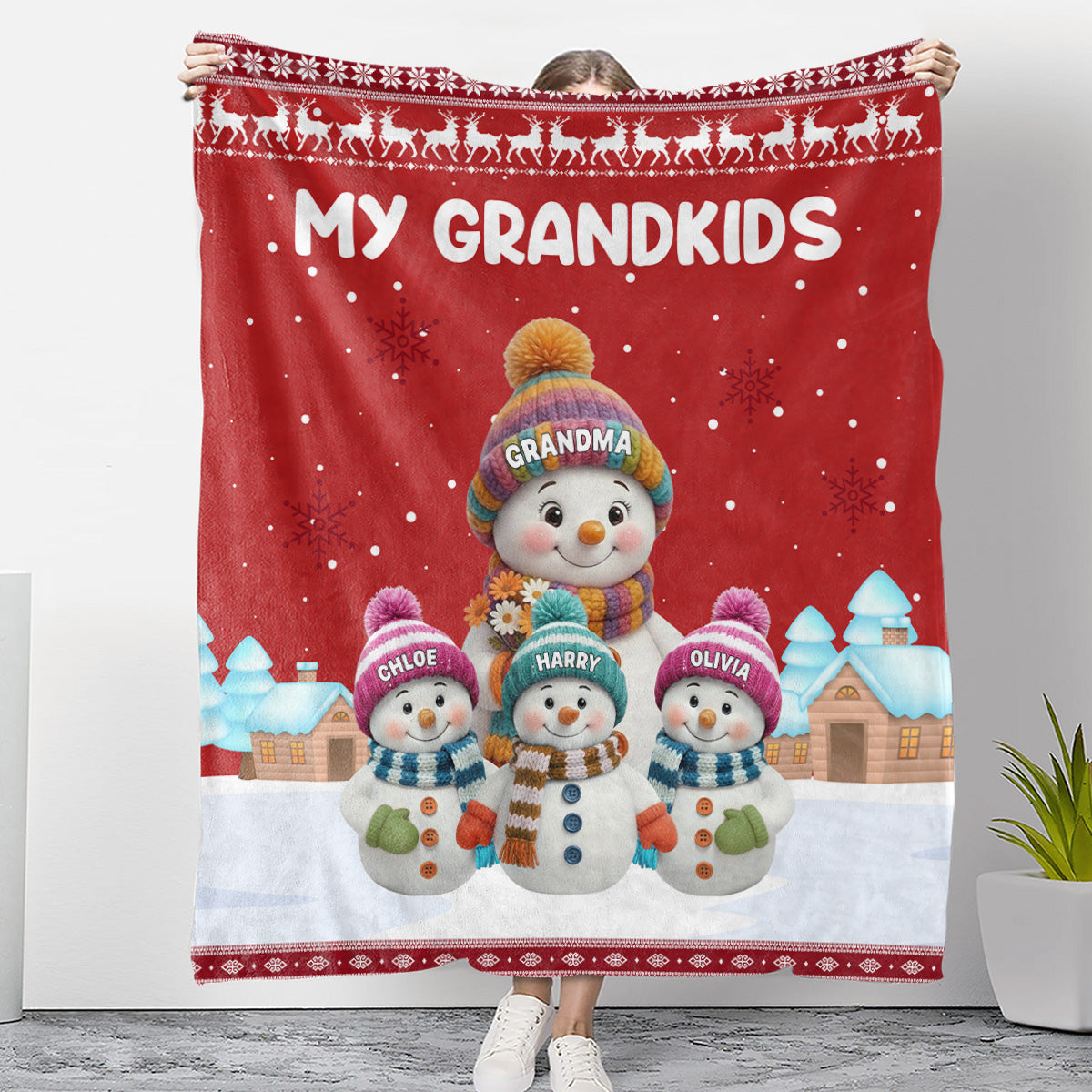 Personalized Custom Snowman Family Blanket - Custom Gift For Grandma/Grandpa