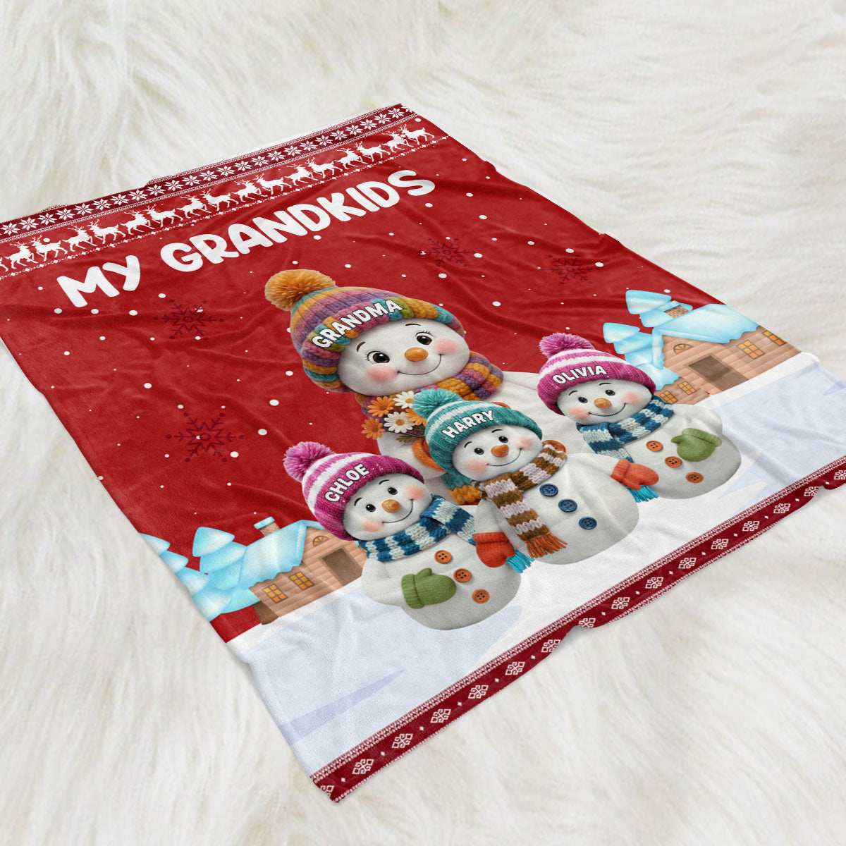 Personalized Custom Snowman Family Blanket - Custom Gift For Grandma/Grandpa