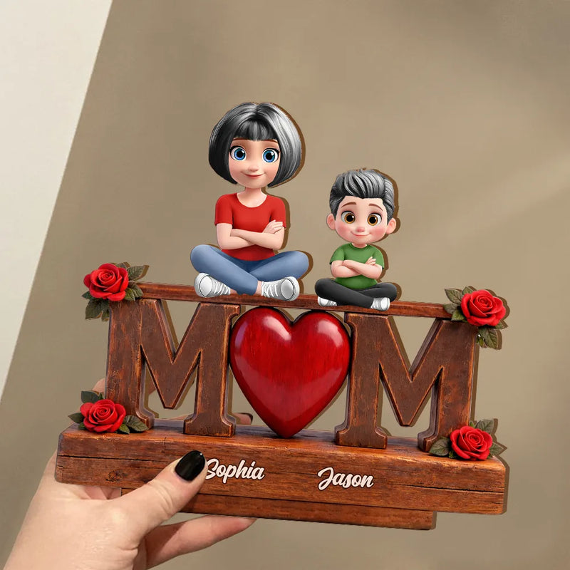 Mother & Children Forever Linked Together - Personalized Custom Shaped Wooden Plaque