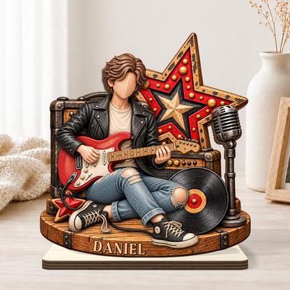 Custom Rock Guitar Player Wooden Plaque - Personalized Name Gift for Music Lovers