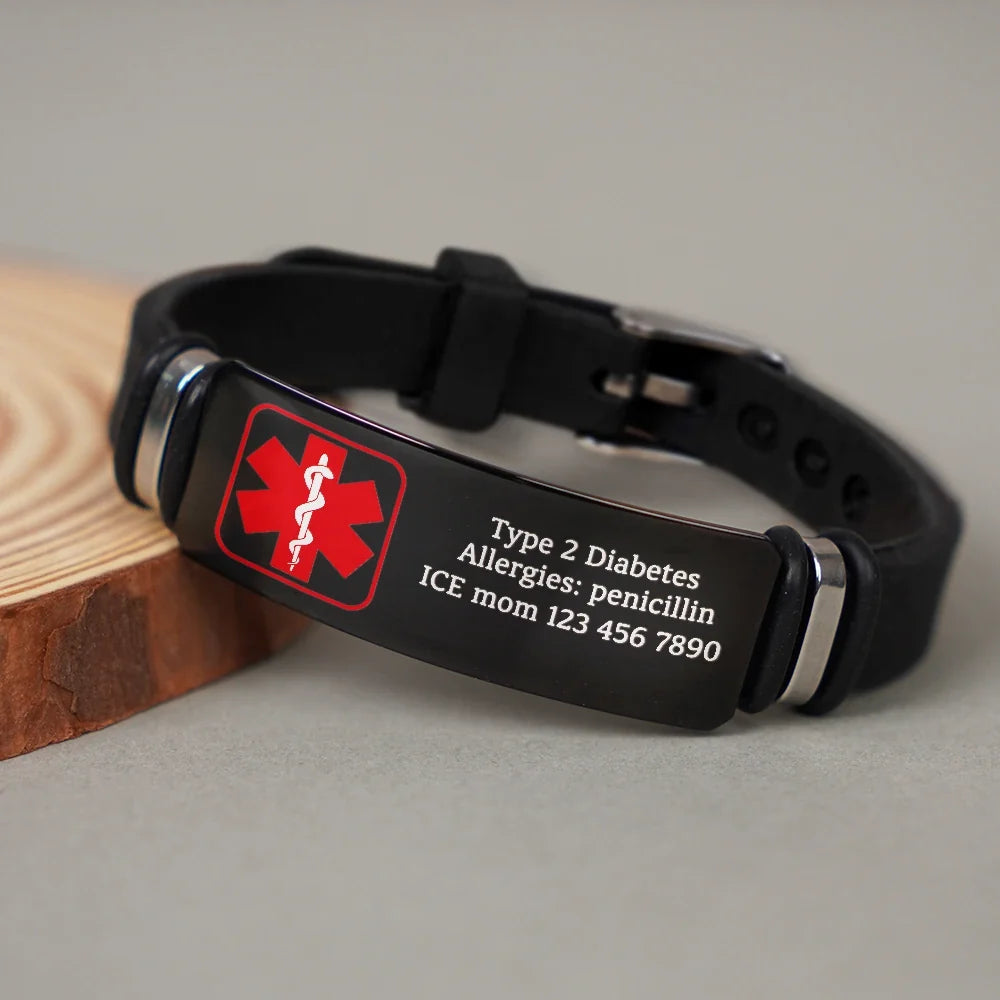 Engraved Bracelet material and size view - Personalized Medical Alert Bracelet
