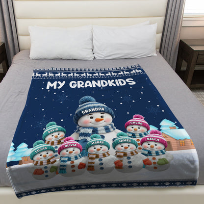 Personalized Custom Snowman Family Blanket - Custom Gift For Grandma/Grandpa
