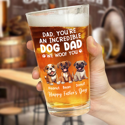 Personalized Incredible Dog Dad Photo Beer Glass - Custom Father’s Day Gift