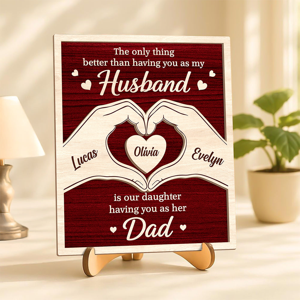 Plaque material and size view - Personalized Heart Hands Dad Plaque