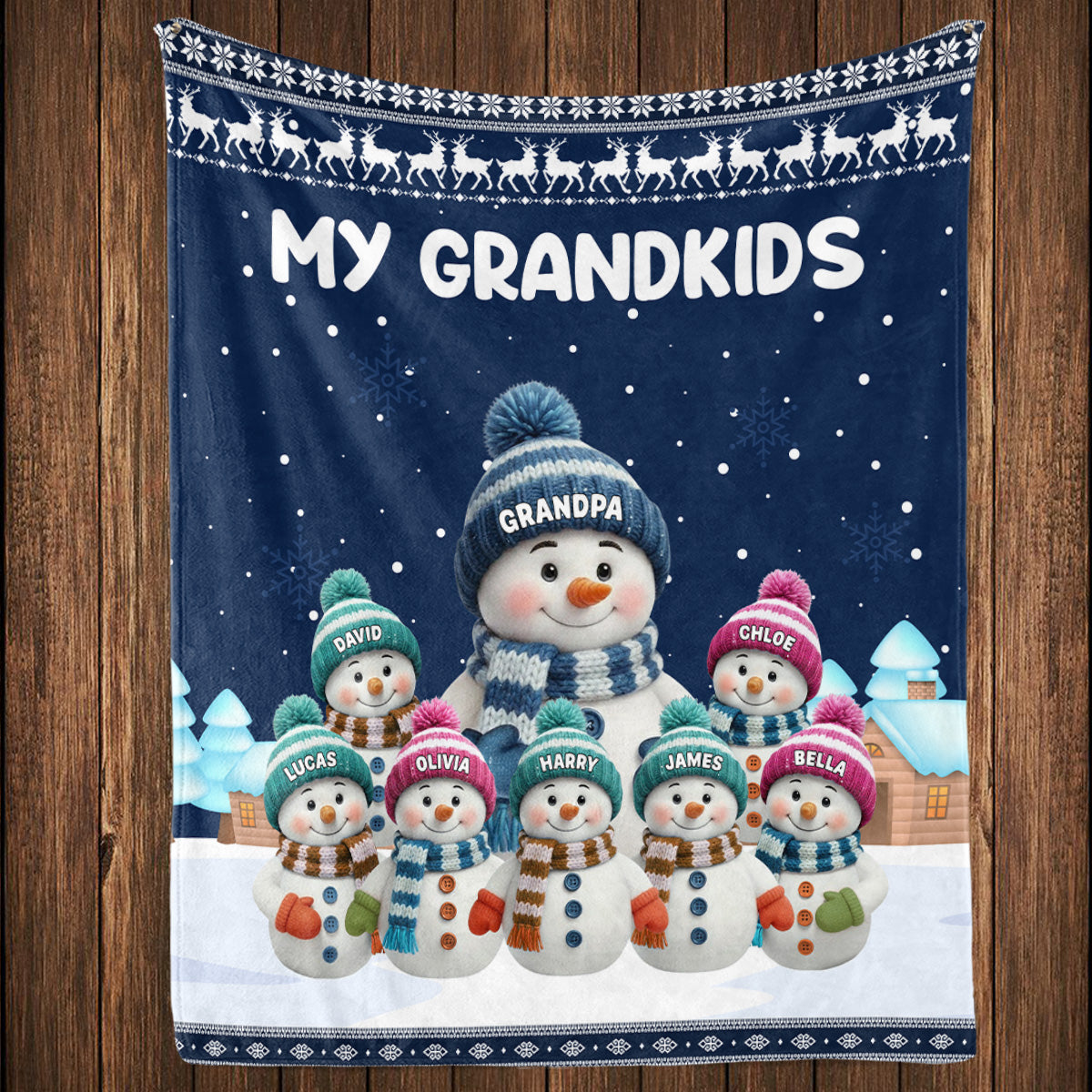 Personalized Custom Snowman Family Blanket - Custom Gift For Grandma/Grandpa