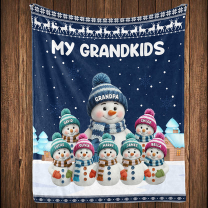 Personalized Custom Snowman Family Blanket - Custom Gift For Grandma/Grandpa