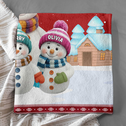 Personalized Custom Snowman Family Blanket - Custom Gift For Grandma/Grandpa