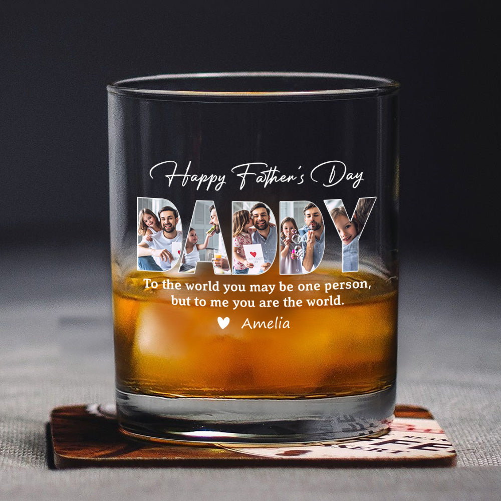 Personalized Father’s Day Whiskey Glass - Custom Photo Family Gift for Dad / Papa