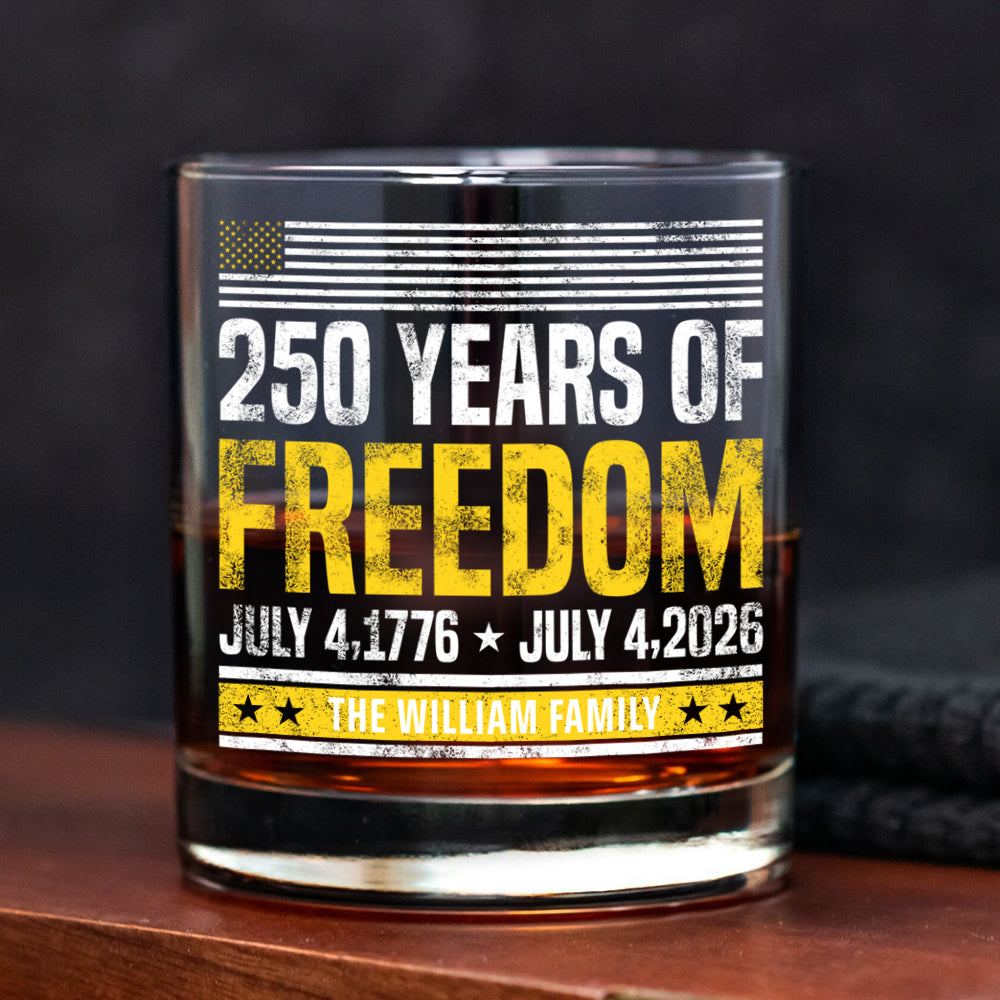 Personalized Whiskey Glass: 250 Years of Freedom 1776-2026