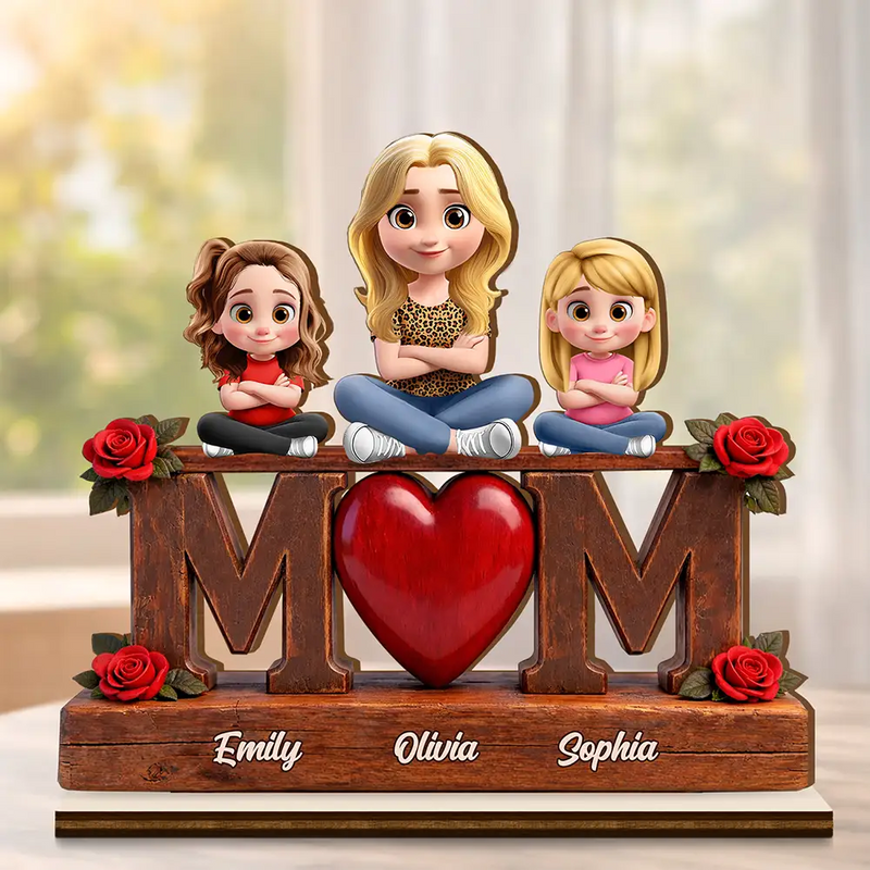 Mother & Children Forever Linked Together - Personalized Custom Shaped Wooden Plaque