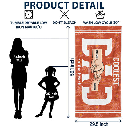 Personalized 'Coolest Dad On The Beach' Towel - Custom Fist Bump Gift for Father