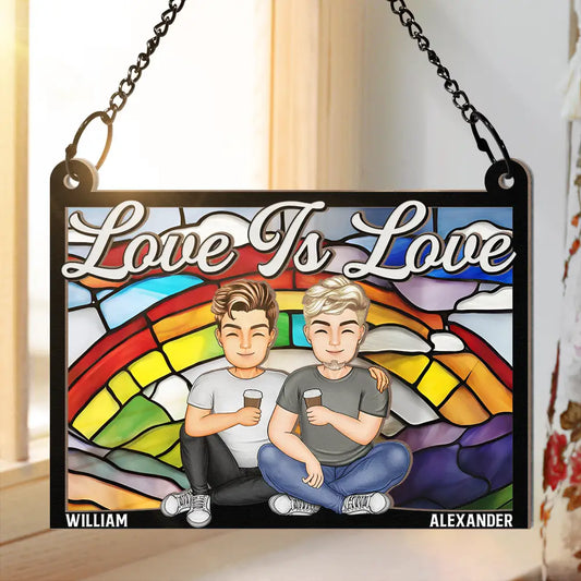 Personalized "Love Is Love" Couple Suncatcher Ornament - Custom Window Decor