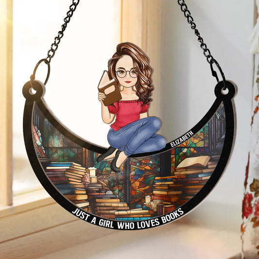 Just A Girl Who Loves Books - Personalized Window Hanging Suncatcher Ornament